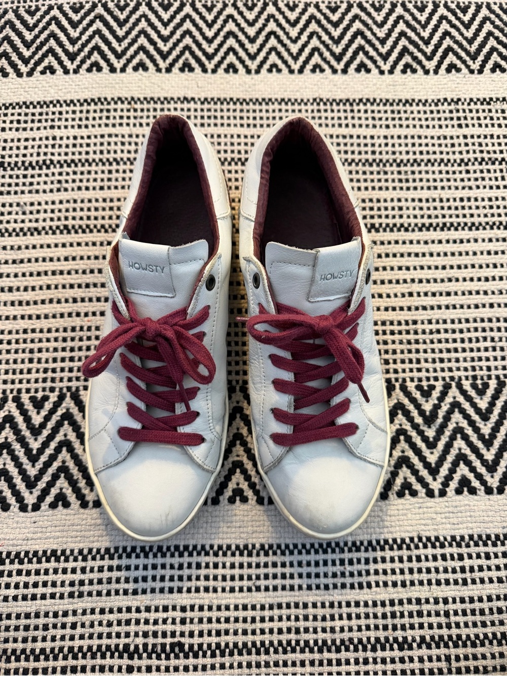 Women's White Leather Sneakers with Burgundy Laces